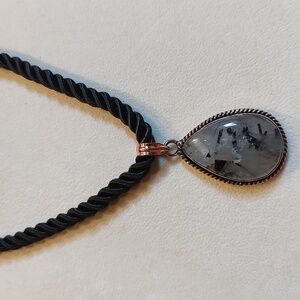 New Black Rutilated Quartz Copper Pendant And Black Silk necklace